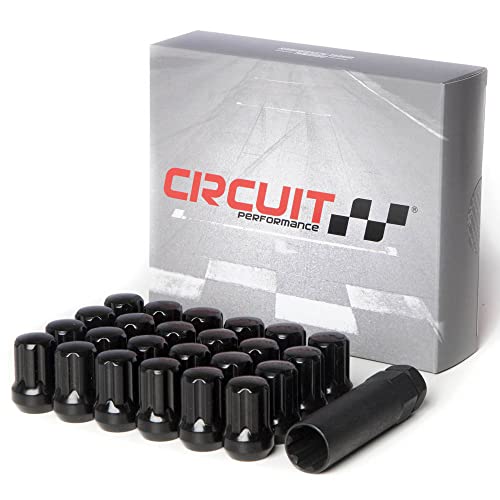 Circuit Performance Spline Drive Tuner Acorn Lug Nuts Black 14x1.5 Forged Steel (24pc + Tool) Compatible with Dodge Challenger Charger