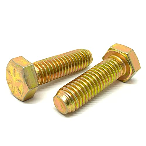 (50 Pieces) 3/8-16x1 Grade 8 Hex Head Cap Screws Bolts UNC Coarse Full Threads Zinc Yellow 50
