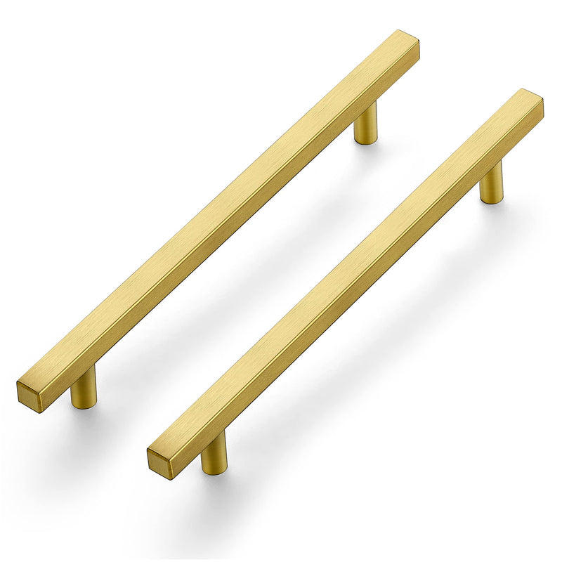 Ravinte 5 Pack 10" Square Cabinet Pulls Brushed Brass Stainless Steel Kitchen Cupboard Dresser Handles Cabinet Handles 10" Length, 7-1/2" Hole Center