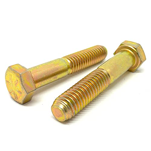 (25 Pieces) 3/8-16x2 Grade 8 Hex Head Cap Screws Bolts UNC Coarse Partial Threads Zinc Yellow 25