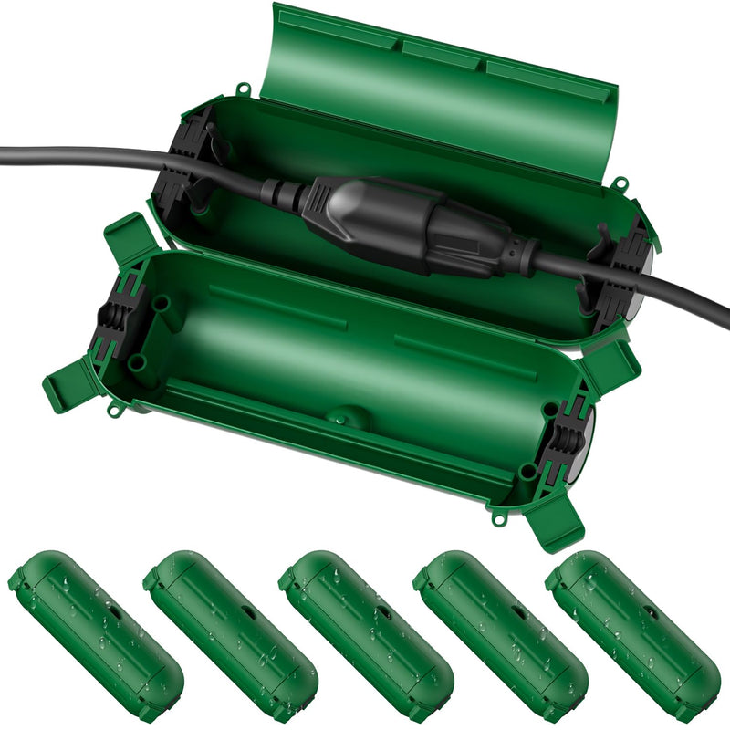 Flemoon [6 Pack] Outdoor Extension Cord Safety Cover with Waterproof Seal, Weatherproof Electrical Connection Box to Protect Outdoor Outlet, Plug, Socket, Christmas Holiday Decoration Light, Green Small Box: 5.3" L x 2" W x 2" H 6