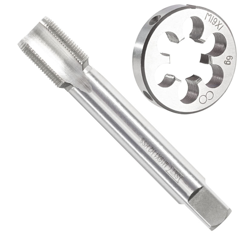 M19 x 1.0 Metric Tap and Die Set, M19 X 1.0mm HSS Machine Thread Tap and M19 X 1mm Alloy Tool Steel Round Thread Die Right Hand M19x1mm
