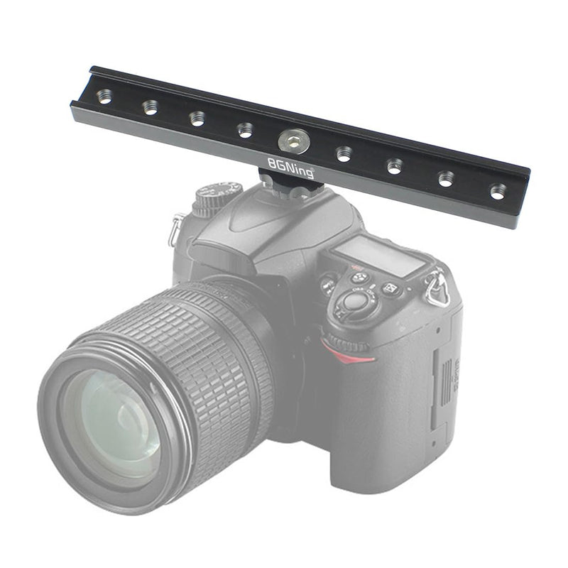 BGNing Dual Cold Shoe Extension Bar, Cold Shoe Splitter, 18cm Extension Rail Bracket Bar 1/4" Screw Cold Shoe Mount for Flash Speedlite Video Light Microphone