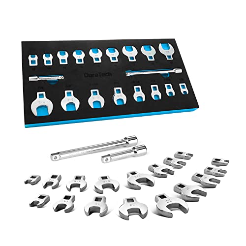 DURATECH 19-Piece 3/8" Drive Crowfoot Wrench Set with 2 Extension Bars Regular Metric and SAE