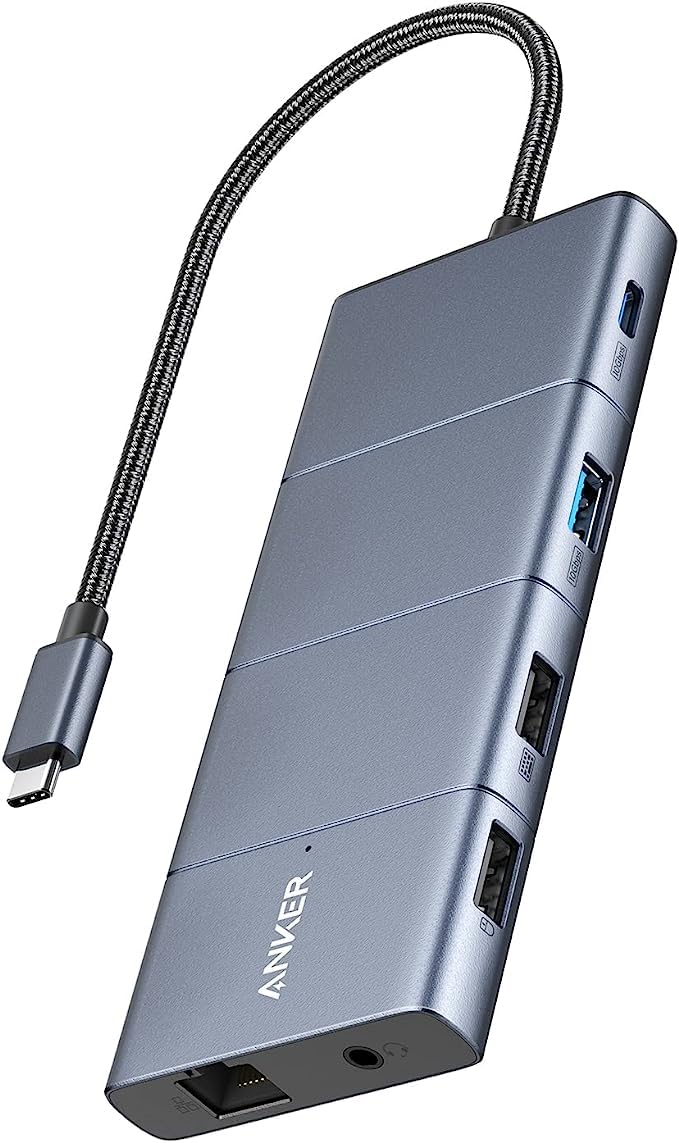 Anker USB C Hub, 565 11-in-1 Laptop Docking station, Dual Monitor Docking Station with 10 Gbps Data Port, 4K HDMI and DisplayPort, 100W Power Delivery, 1 Gbps Ethernet, SD Card Reader for XPS and More