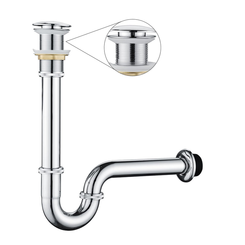 Bathroom Sink Stopper Bottle Trap, U-Shape 1-1/4 inch Slip Inlet Drain Complete Kit, Lavatory Sink Stopper Set NO Overflow, Polished Chrome, Pls Measure ur Sink Hole Size Before Order U03-Set NO Overflow