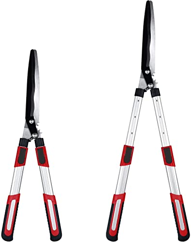 Kapoo Adjustable Hedge Shears, 26-34 Inch for Shaping Hedges, with 9 Inch Wavy Blades and Double-Teflon Coating, for Trimming Borders, Boxwood, and Bushes ba08,Red