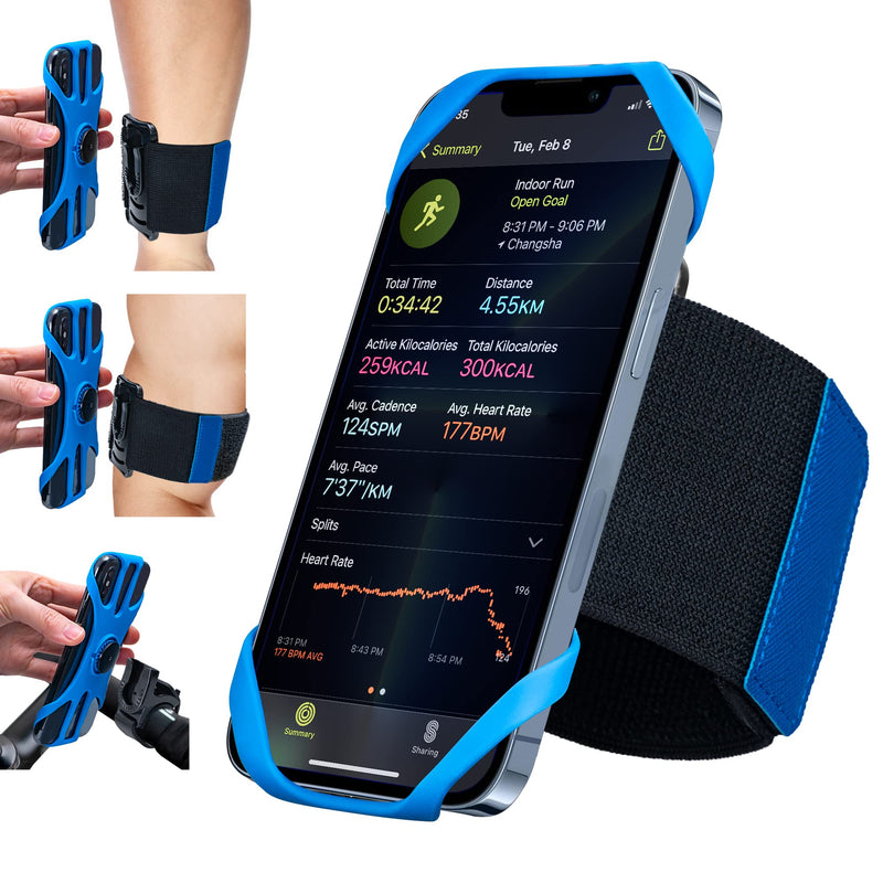 Running Armband, 3 in 1 Running Phone Holder Sports Armband Bicycle Phone Holder 360° Rotatable & Detachable Running Phone Armband for 4.5-9'' iPhone Huawei for Gym Running Hiking Blue