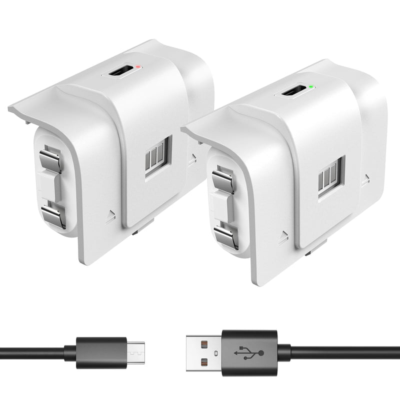 Rechargeable Controller Battery Pack with 4 Cover Play and Charge Kit with Micro USB Charging Cable for Xbox 1, S/X/Elite Wireless Remote (2 Pack-White) 2 Pack-White