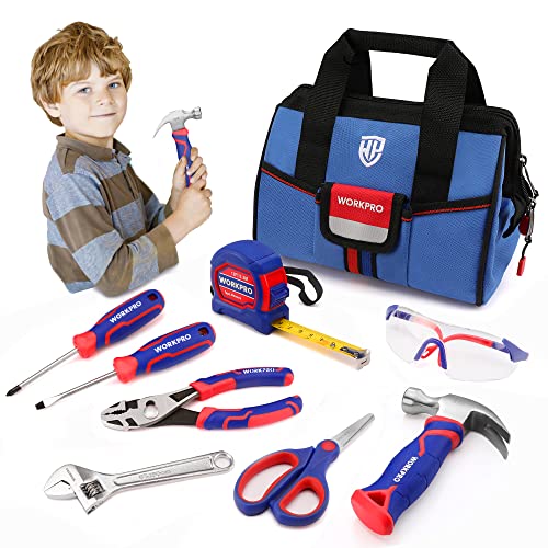WORKPRO 9-Piece Kids Real Hand Tool Set, Blue