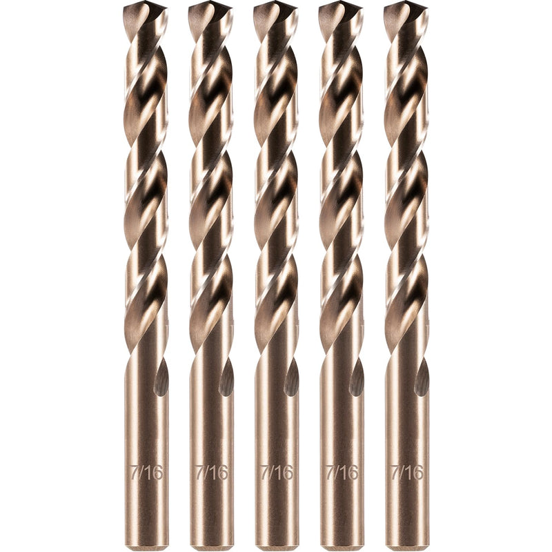 amoolo 7/16" Cobalt Drill Bit(5pcs), M35 HSS Metal Drill Bit Set for Hard Metal, Stainless Steel, Cast Iron Box of 5 7/16 in 5pcs