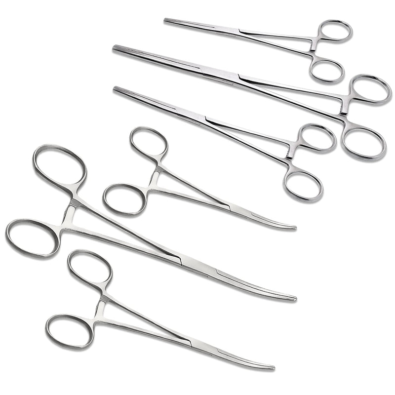 Ultimate Hemostat Set, 6 Piece Ideal for Hobby Tools, Electronics, Fishing and Taxidermy - 8", 6.25" and 5", Stainless Steel, Curved & Straight 8", 6.25" & 5" - Curved & Straight