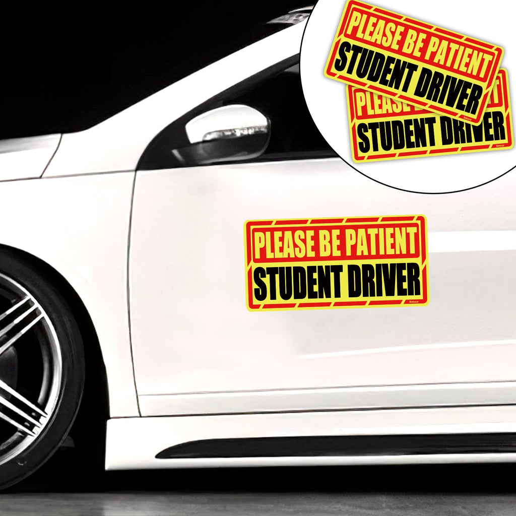 Student Driver Car Magnet, 2 Pack Super Large Please Be Patient Student Driver Signs for Car, Reflective New Driver Vehicle Bumper Magnetic Sticker, Novice Driver Safety Warning Sign, 12×6in Student-black&red