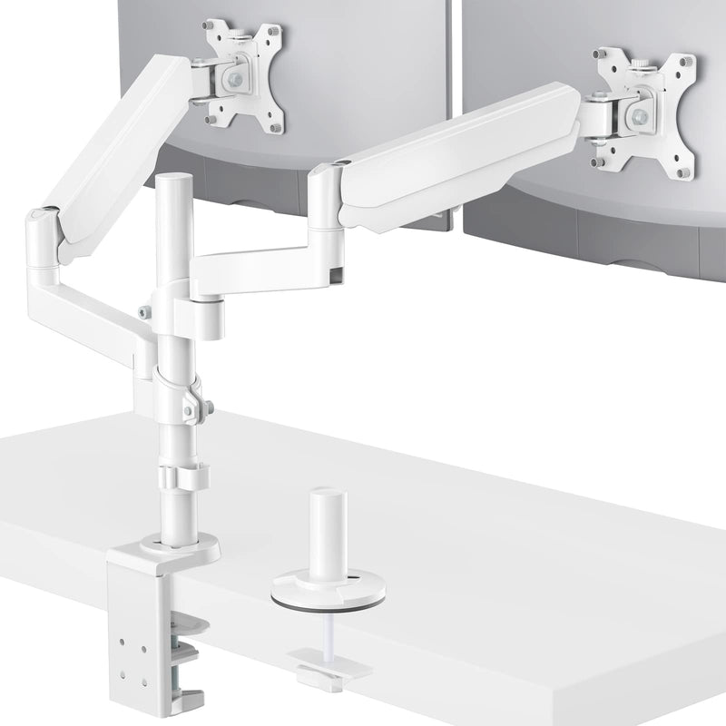 WALI Dual Monitor Mount, Adjustable Gas Spring Arms Desk Mount for 2 Monitors up to 32 inch, 17.6lbs Weight Capacity, Mounting Holes 75 x 75mm or 100 x 100mm (GSDM002W), White 32inch