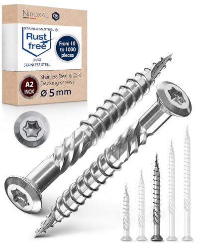 #10-2-3/8″ Deck Screws 5x60 Stainless Steel A4 Exterior Rust Resistant Screw 5mm Strong 250 Piece Wood Screws Torx 60mm Long Wood Srew incl. 1x Torx Bit 60 mm ≈ 2.36 in