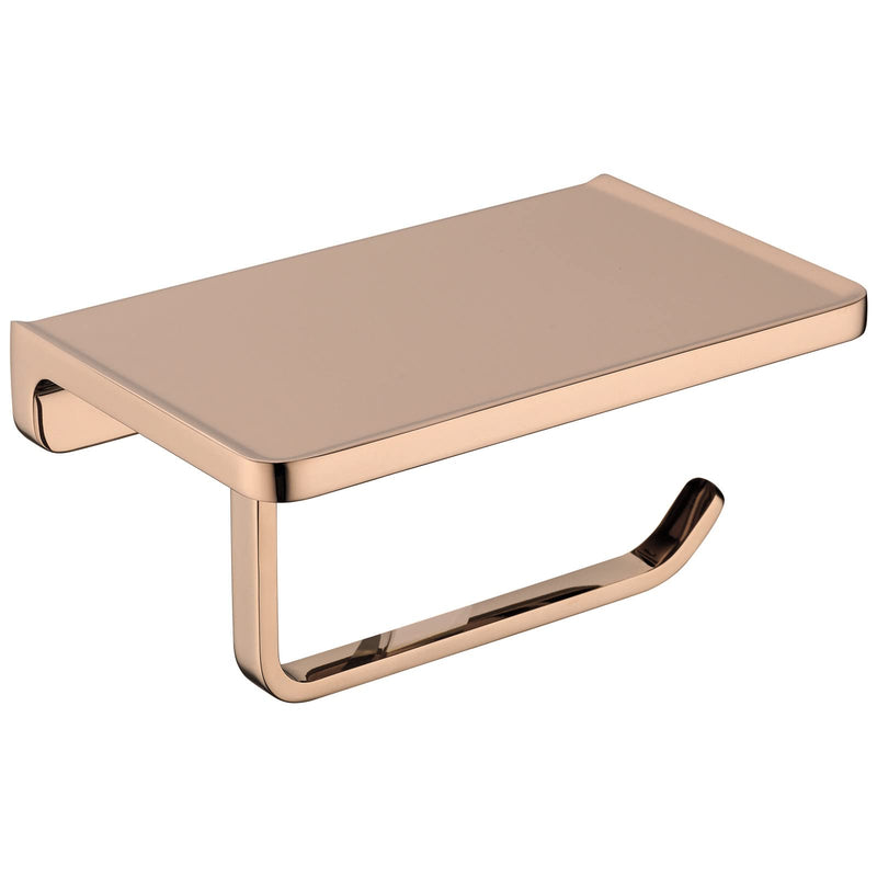 TRUSTMI Toilet Paper Holder with Phone Shelf, Bathroom Accessories Tissue Roll Dispenser Storage Wall Mounted, Plated Rose Gold 7.1" x 4.3"