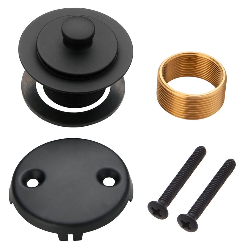Black Bathtub Tub Drain Conversion Kit Assembly, Wellup Lift and Turn Twist Tub Drain Trim Kit with Two-Hole Overflow Faceplate, Matte Black 2 Holes