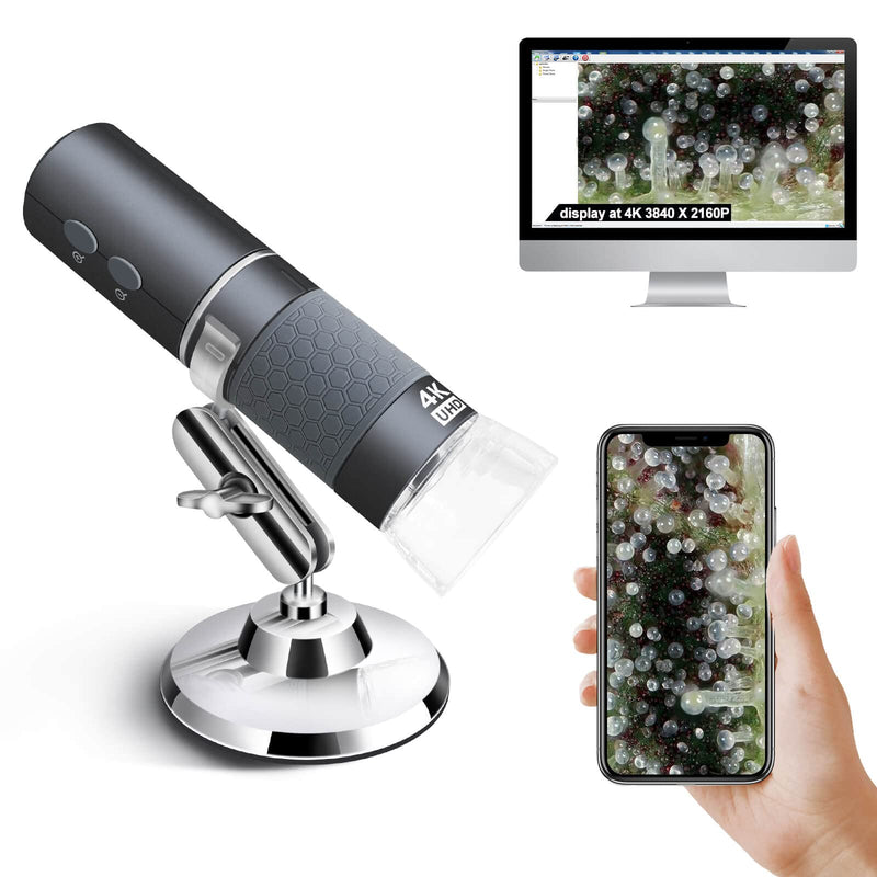 4K WiFi Microscope for iPhone Android PC 50 to 1000X USB Digital | Mikroskop Wireless Super HD Endoskopkamera Kompatibel mit Handys iPad Tablet Windows Mac Chrome Linux Münzen Löten Set gray