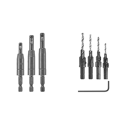 BOSCH CC2430 3-Piece Clic-Change 1/4 in. Self-Centering Drill Bit Assorted Set & SP515 5 Piece Hex Shank Countersink Drill Bit Set with #6, #8, #10, and #12 3pc Set Bit + Bit Set