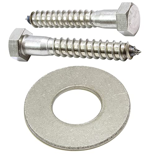 3/8" Stainless Flat Finish Washer 7/8" OD (100pc) and Hex Lag Bolt Screws by Bolt Dropper, 18-8 (304) Stainless Steel