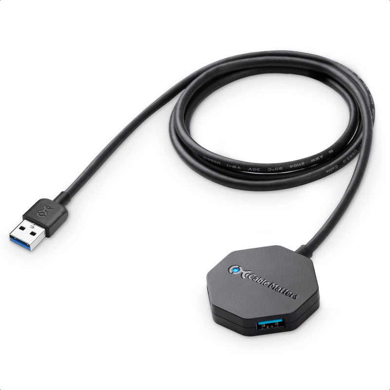 Cable Matters Ultra Mini 4 Port USB Hub with Long 4 ft Extension Cable Tail, USB 3.0 Hub with Multiple Ports for Up to 5Gbps Data Transfer Rate, Black