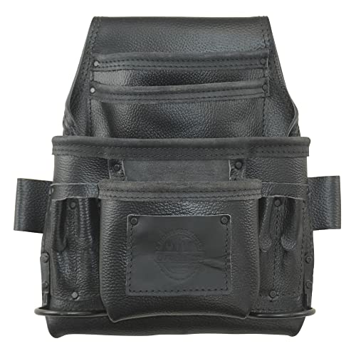 Graintex ST2860 :: 10 Pocket Nail & Tool Pouch Rugged Black Color Top Grain Leather for Framers, Constructors, Electricians, Plumbers, Handyman