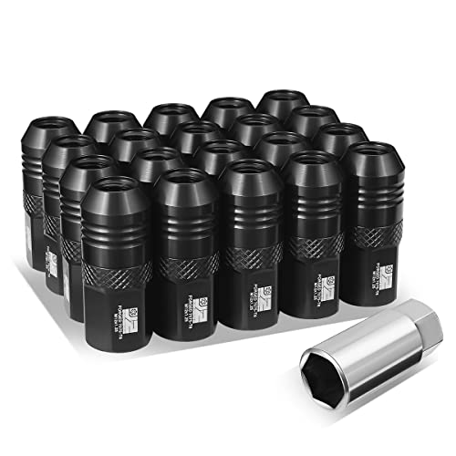 J2 Engineering J2-LN-T7-040-125-BK M12 x 1.25 T6-7075 Aluminum 50mm Open End Lug Nuts w/Deep Drive Extension Adapter,Black,21mm x 50mm