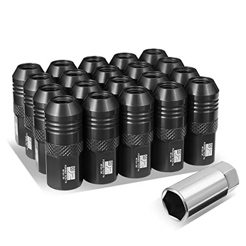 J2 Engineering J2-LN-T7-040-15-BK M12 x 1.5 T6-7075 Aluminum 50mm Open End Lug Nuts w/Deep Drive Extension Adapter,Black,21mm x 50mm