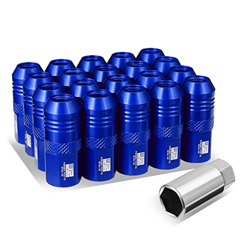 J2 Engineering J2-LN-T7-040-125-BL M12 x 1.25 T6-7075 Aluminum 50mm Open End Lug Nuts w/Deep Drive Extension Adapter,Blue,21mm x 50mm