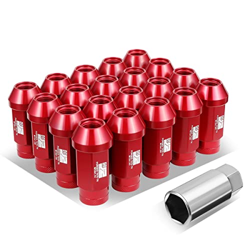 J2 Engineering J2-LN-T7-037-15-RD M12 x 1.5 T6-7075 Aluminum Closed End Lug Nuts w/Deep Drive Extension Adapter,Red, 24mm x 50mm