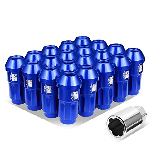 J2 Engineering J2-LN-T7-035-125-BL 20Pcs M12 x 1.25 T6-7075 Aluminum 50mm Closed End Lug Nuts w/Deep Drive Extension Adapter,Blue, 24mm x 50mm