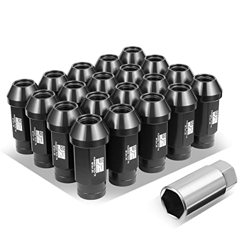 J2 Engineering J2-LN-T7-037-125-BK M12 x 1.25 T6-7075 Aluminum 50mm Closed End Lug Nuts w/Deep Drive Extension Adapter,Black, 24mm x 50mm