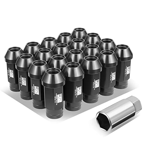 J2 Engineering J2-LN-T7-037-15-BK M12 x 1.5 T6-7075 Aluminum 24mm x 50mm Closed End Lug Nuts w/Deep Drive Extension Adapter,Black