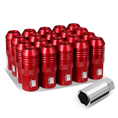 J2 Engineering J2-LN-T7-040-15-RD M12 x 1.5 T6-7075 Aluminum 50mm Open End Lug Nuts w/Deep Drive Extension Adapter,Red,21mm x 50mm