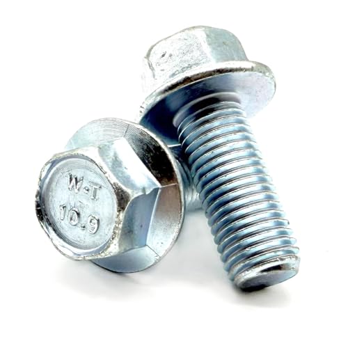 (30 Pieces) M10-1.25x25 Class 10.9 JIS Hex Flange Bolts Screws UNF Fine Full Threads Zinc Clear 30