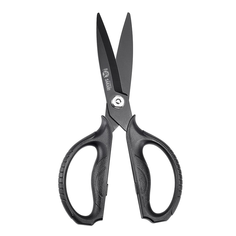 MITSUMOTO SAKARI Japanese Kitchen Scissors, All Purpose, Black Titanium Plated Heavy Duty, Multipurpose Cooking and Herb Scissors with Micro Serrated Edge Home Kitchen Scissors