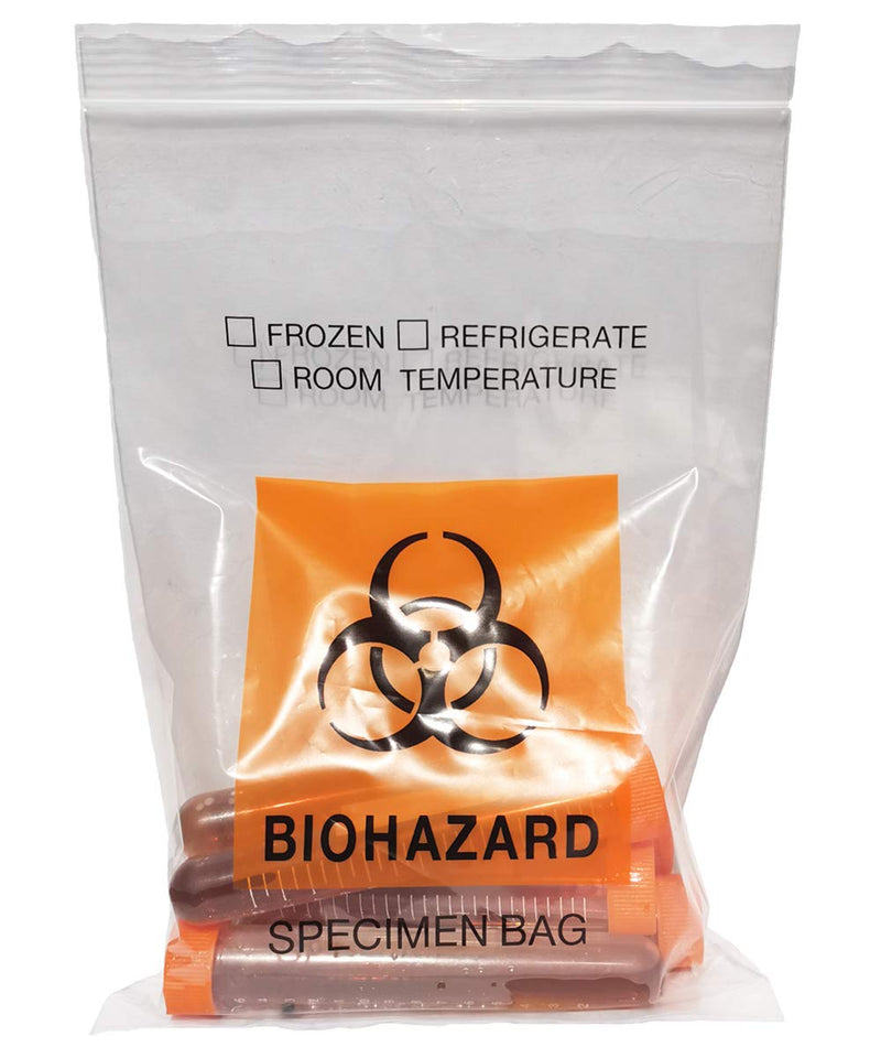 200pcs Biohazard Specimen Bags, 6x9.8in/15x25cm Laboratory Sample Bag with Biohazard Logo Printing, Ziplock Top with Outside Pocket Paperwork Pouch 1 Count (Pack of 200)
