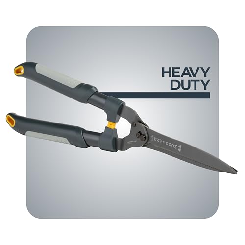 Woodland Tools Heavy Duty Hedge Shears, 23 Inch Manual Hedge Clippers with 10 Inch Lever-Assist Blades and Non Stick Coating, Branch Trimmer for Dense Shrubs and Overgrown Hedges