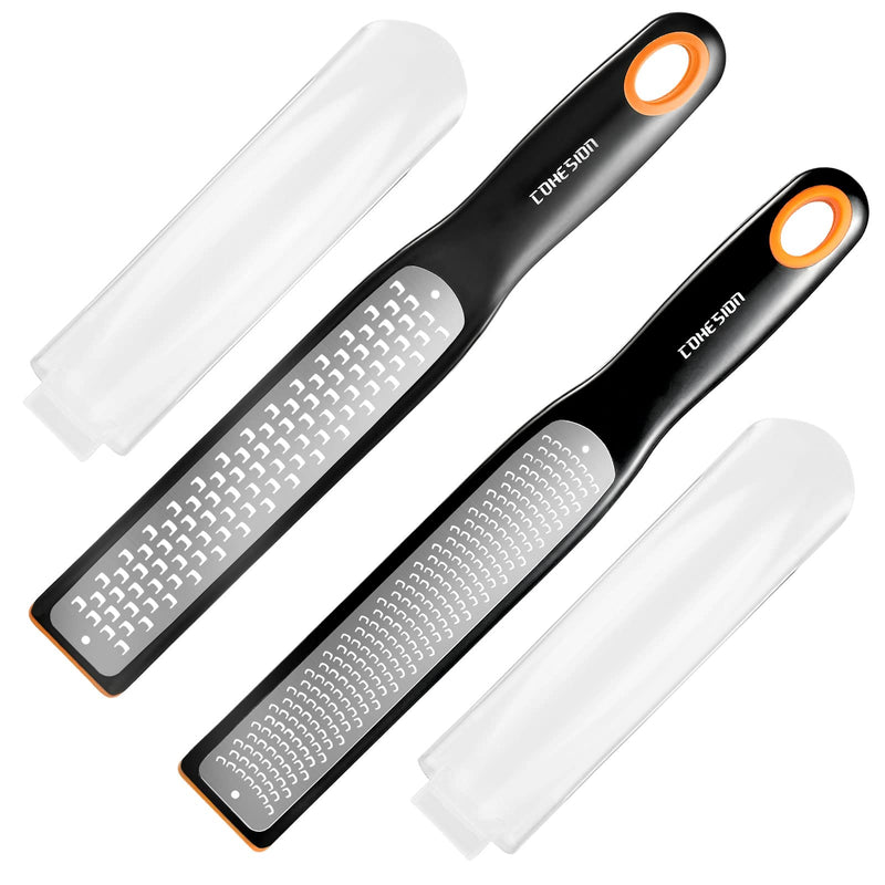 Cohesion Etched Zester & Grater Set of 2 - Kitchen Zester Tool for Lemon, Cheese, Garlic, Ginger, Nutmeg, Chocolate, Fruits, Vegetables - Sharp Premium Stainless Steel Blade with Protective Cover Fine and Coarse Set