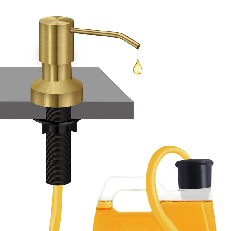 Sink Soap Dispenser for Kitchen Sink, Countertop Built in Sink Soap Dispenser with 47”Extension Tube kit, No Need to Fill The Little Bottle Again (Golden) Golden