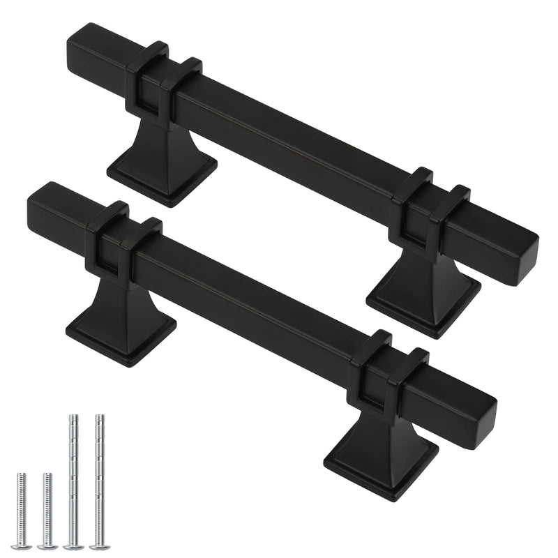 10 Pack 3 Inch Black Cabinet Handles Matte Black Cabinet Pulls, Square Kitchen Cabinet Handles Dresser Drawer Pulls Kitchen Cabinet Hardware 3 inch (76mm) Hole Center Pull 10