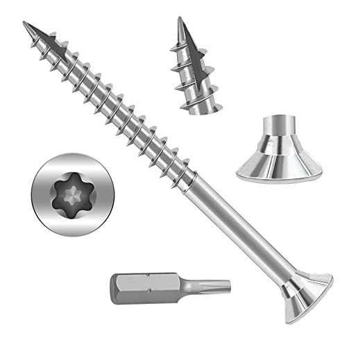 Wood Screws #6 × 1-1/2 inch Torx Star Drive Deck Screws Flat Head M3.5 × 40 Countersunk T10 Self Tapping Thread Cut 3LB Carbon Steel Galvanized (830PCS,Big Box) #6×1-1/2(M3.5×40) big box