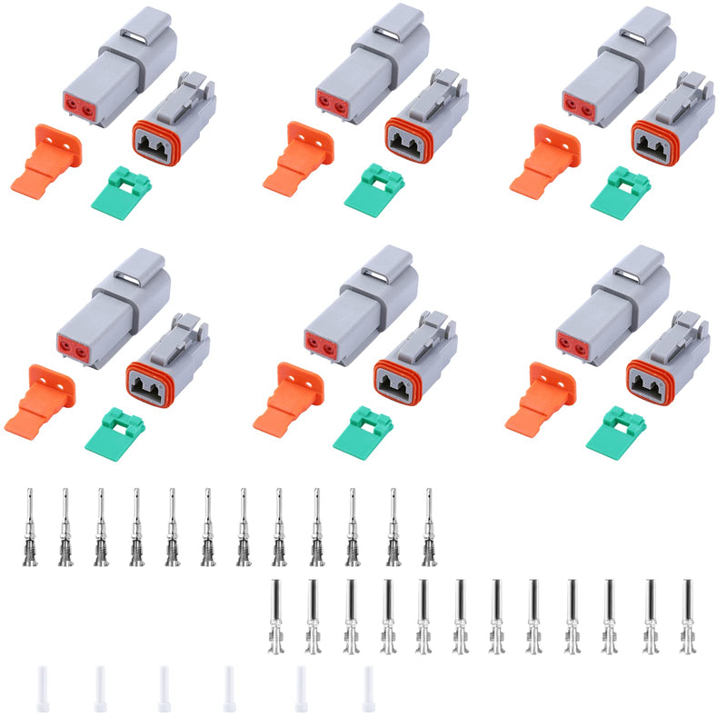 54 PCS Deutsch DT Grey 2 Pin Connectors 6 Sets, Waterproof Electrical Wire Connector with Stamped Contacts And Seal Plug for 2 Pin (6 Set) 6 set