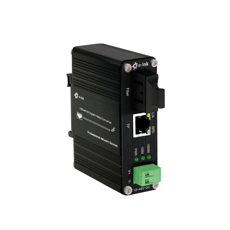 Mini Industrial Gigabit Media Converter Hardened 10/100/1000Mbps RJ45 Ethernet Optical Transceiver with 100/1000Base-FX SC Port Auto Detection Up to 20km Over Single Mode Fiber 12~48V DC SC Media Converter Single Mode 20Km