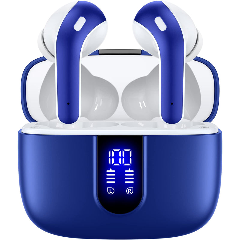 TAGRY Bluetooth Headphones True Wireless Earbuds 60H Playback LED Power Display Earphones with Wireless Charging Case IPX5 Waterproof in-Ear Ear buds with Mic for TV Smart Phone Laptop Computer Sports M Ocean Blue