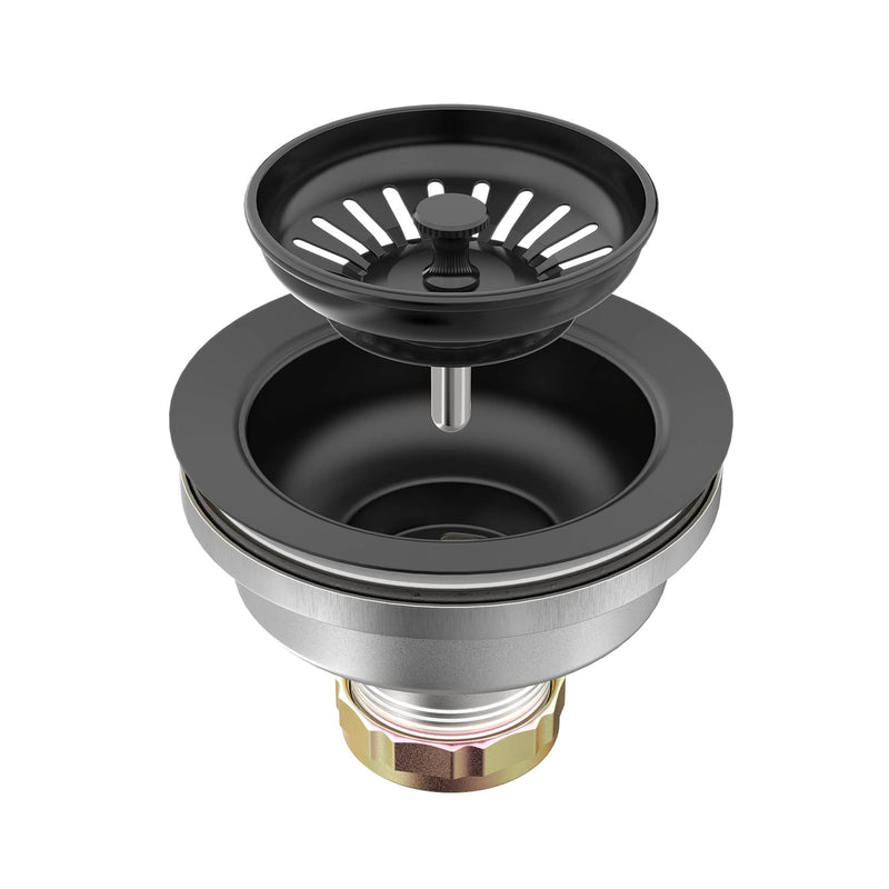 KONE Sink Drain Assembly, Kitchen Sink Drain Strainer Kit with Removable Strainer Basket Stopper, Universal fit USA Home/Commercial 3-1/2 Inch Standard Sink Drain Hole (Matte Black) Matte Black