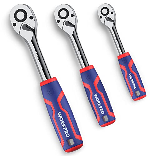 WORKPRO 3-Piece Ratchet Set, 1/4", 3/8", 1/2" Drive Ratchet Wrench 3-Piece Set: 1/4", 3/8", 1/2"