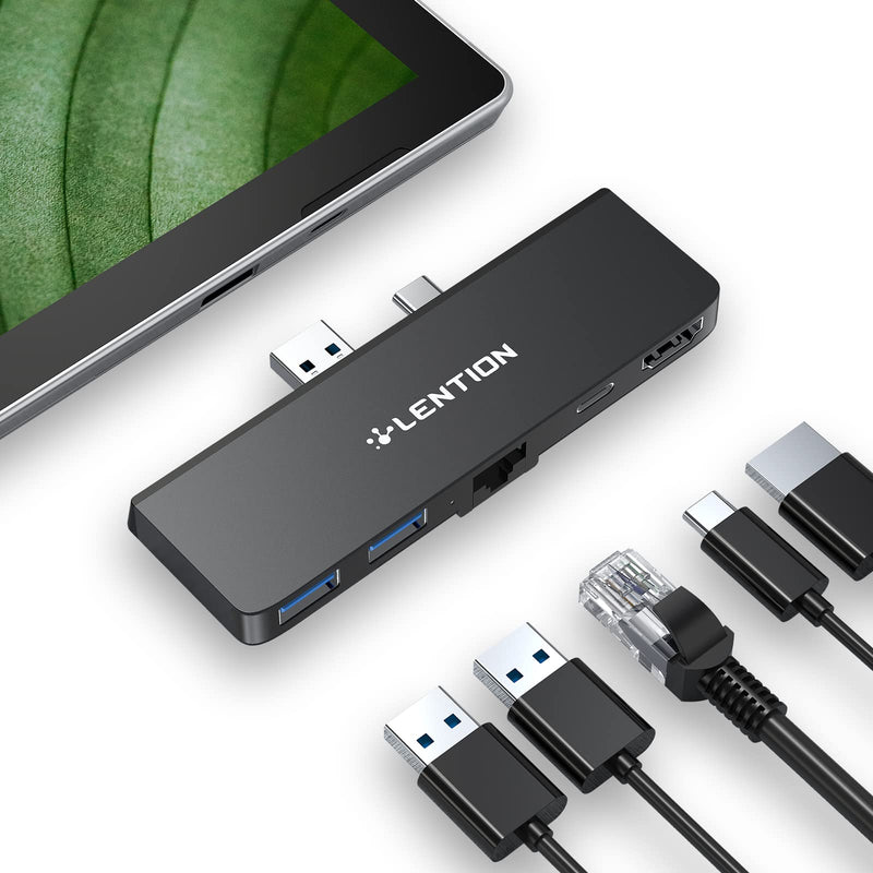LENTION Surface Pro 7 USB C Hub Docking Station,5-in-1 Surface Pro 7 Hub,4K@60Hz USB-C to HDMI Hub,USB C to Gigabit Ethernet Hub,2 USB 3.0 Hub,PD 60W Type C Charging Port Hub(CS35,Black) CS35-MAB