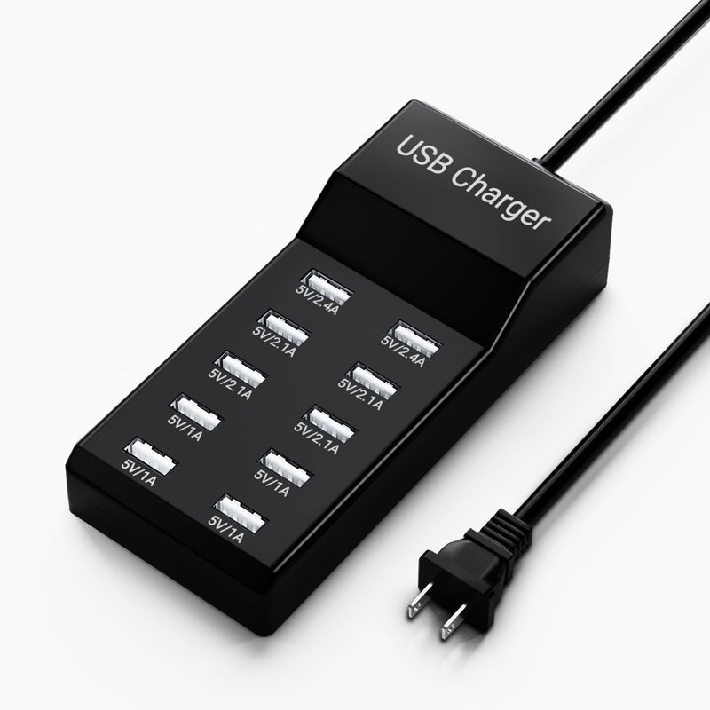 USB Charging Station 50w10A 10-Port USB Charger, Multiport USB Charger Station Hub, Compatible with iPhone, Galaxy, iPad Tablet, and Other USB Charging Devices Black