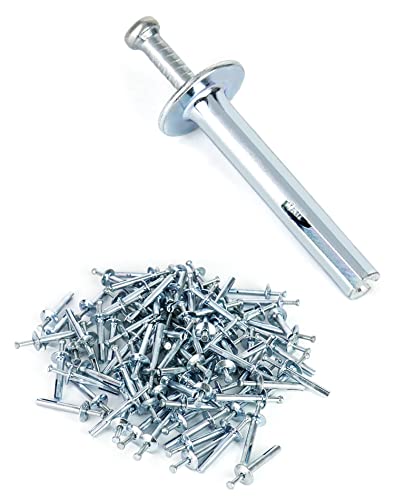 QWORK Hammer Drive Nail-in Anchors 1/4" x 1-1/2" 100 Pack Drive Anchors for Concrete & Brick Preassembled Nail Pin Expansion Anchors for Cabinets Panels Curtains